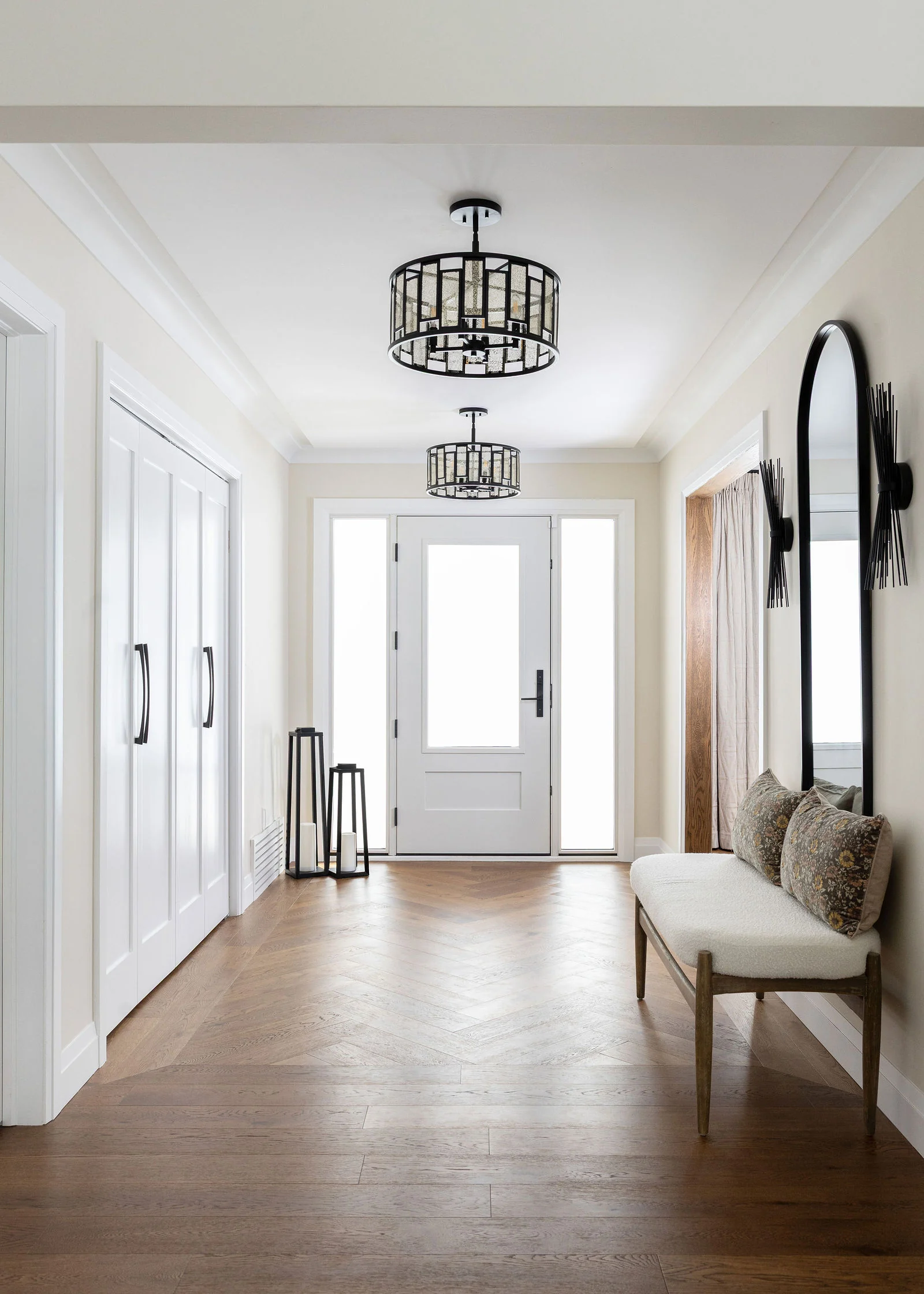 A long entryway with classic wall details